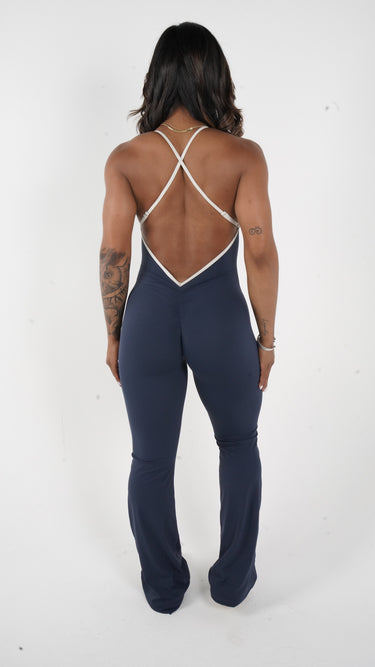 CELESTIA OPEN BACK FLARE JUMPSUIT